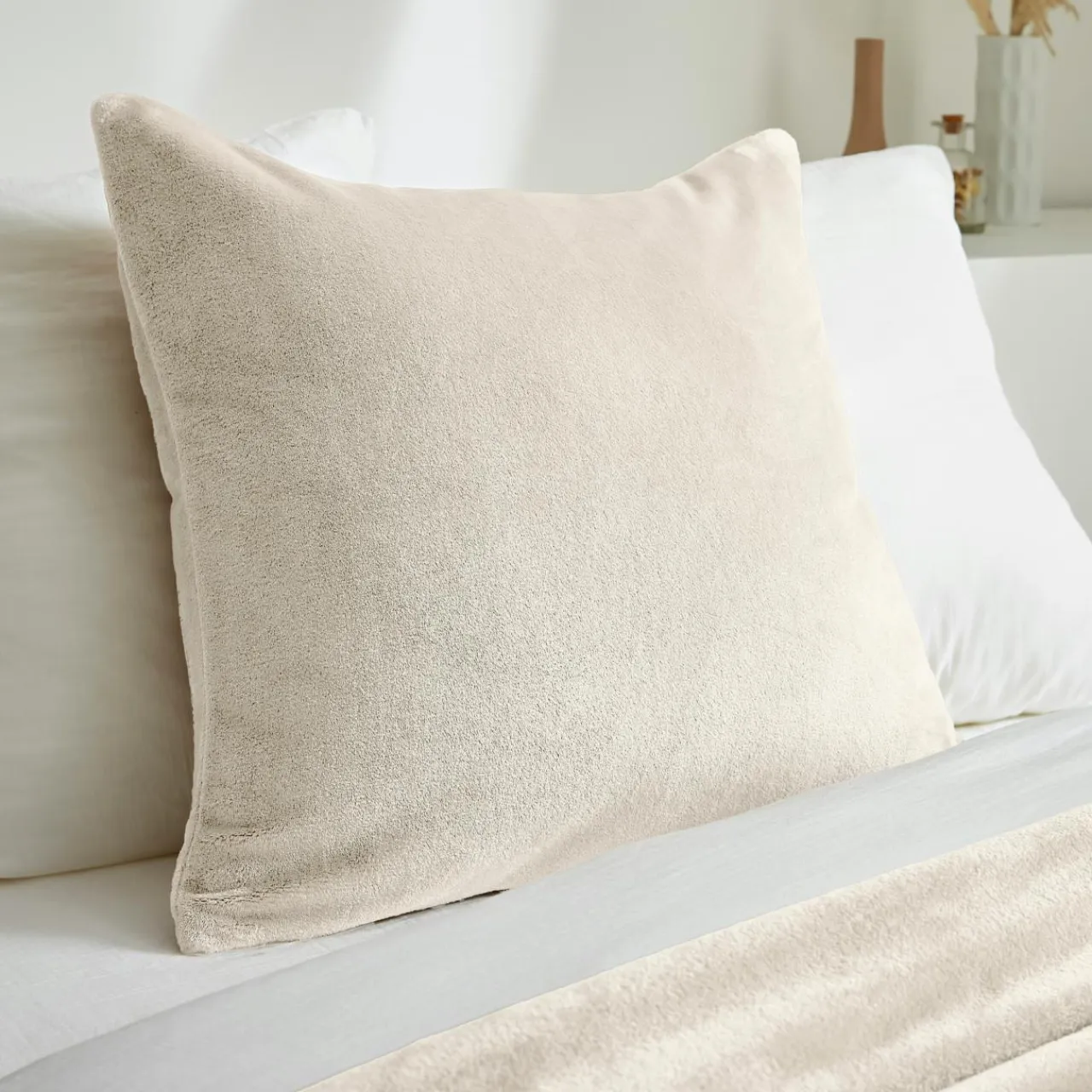 EMINZA Housse de coussin carrée flanelle (60 x 60 cm) Didou grège Beige Online