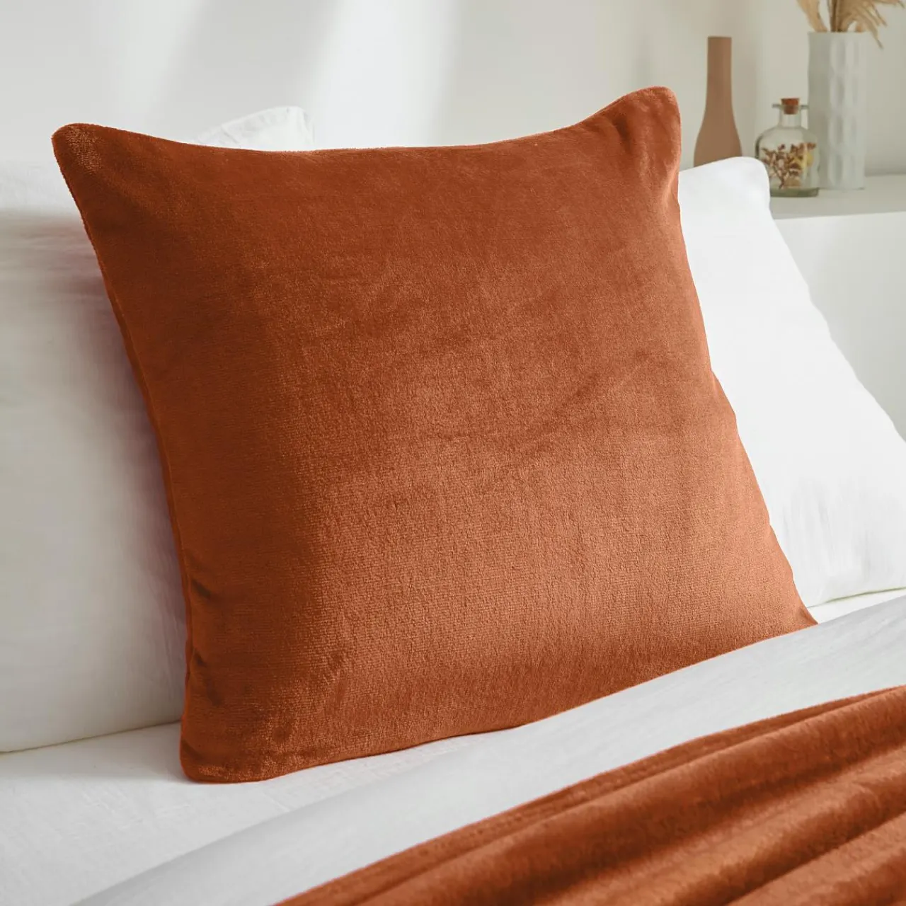 EMINZA Housse de coussin carrée flanelle (60 x 60 cm) Didou Cuivre Hot