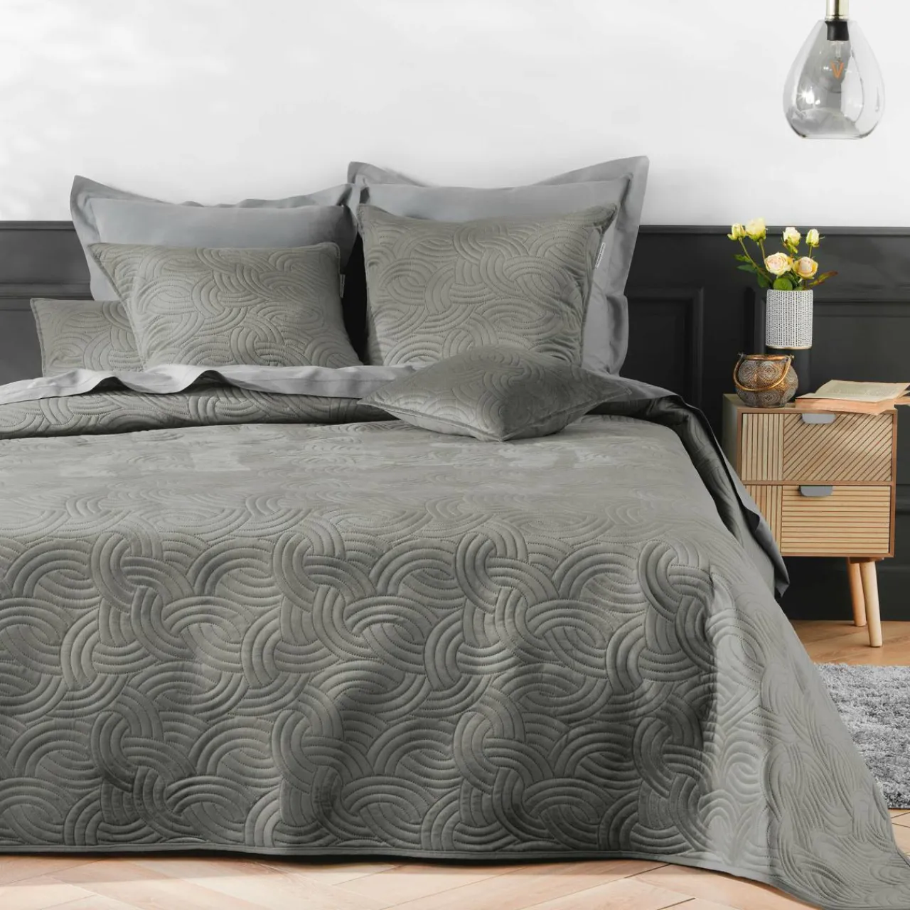 DOUCEUR D'INTERIEUR Housse de coussin carrée velours (60 x 60 cm) Solange e Gris Sale