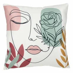 OSTARIA Housse de coussin carrée (40 x 40 cm) Visage Multicolore Blanc