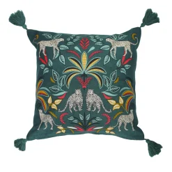 DOUCEUR D'INTERIEUR Housse de coussin coton pompons (40 x 40 cm) Malaga Bleu canard Outlet