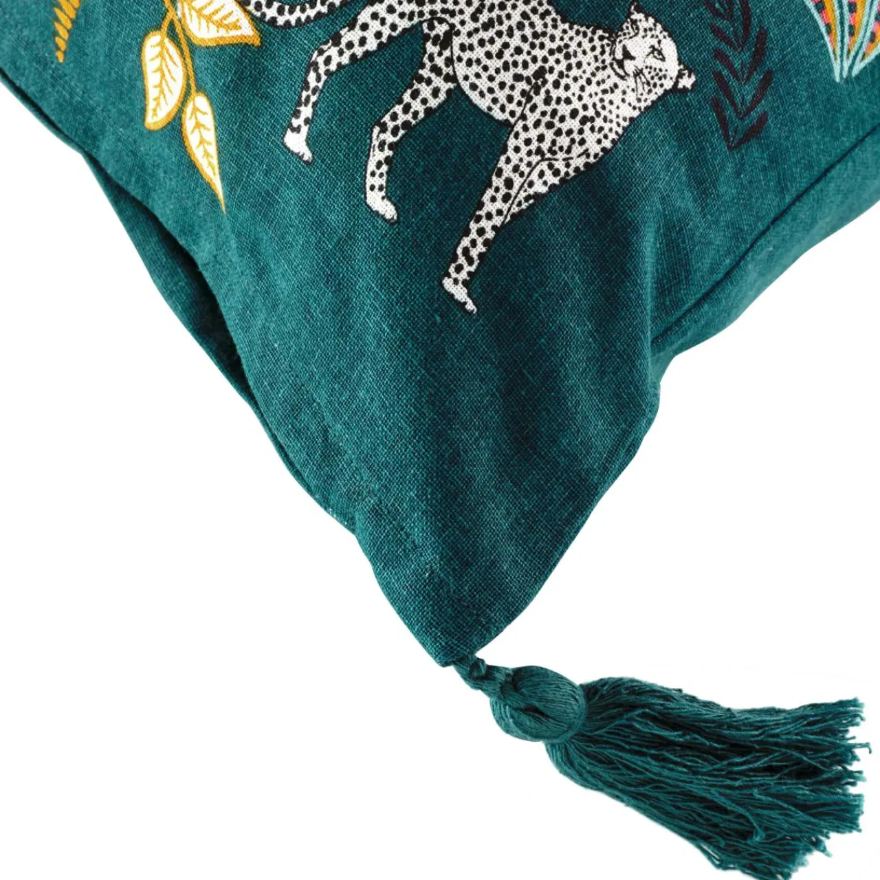 DOUCEUR D'INTERIEUR Housse de coussin coton pompons (40 x 40 cm) Malaga Bleu canard Outlet