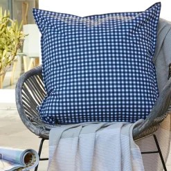 EMINZA Housse de coussin extérieur carrée (60 x 60 cm) Vickie Bleu nuit Vichy bleu Best