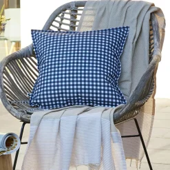 EMINZA Housse de coussin extérieur carrée (45 x 45 cm) Vickie Bleu nuit Vichy bleu Online