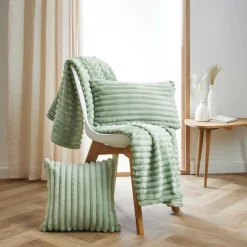 EMINZA Housse de coussin rectangulaire flanelle (30 x 50 cm) Dune Vert sauge