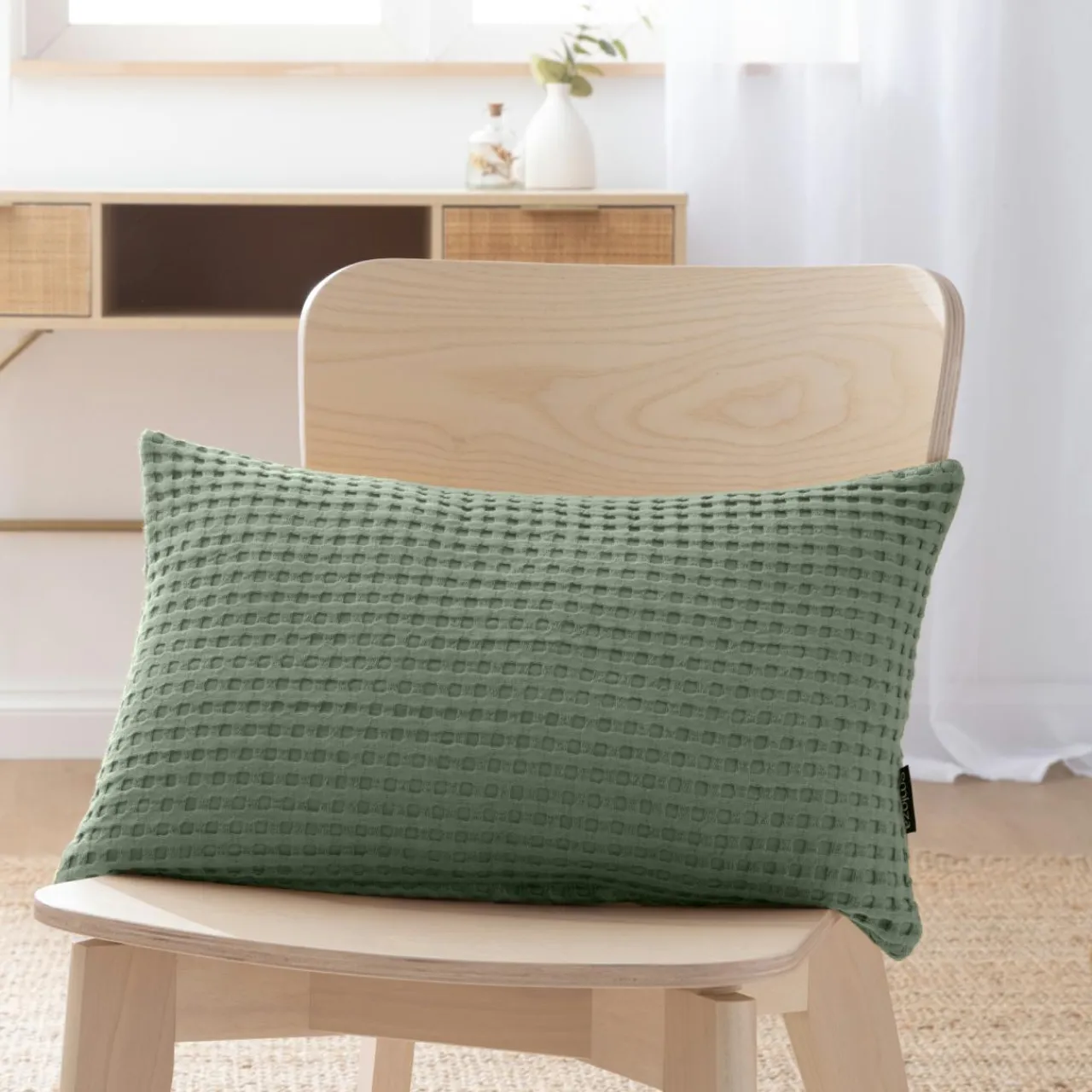 EMINZA Housse de coussin rectangulaire coton nid d'abeille (30 x 50 cm) Maya Vert romarin Clearance