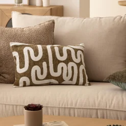 Atmosphera, cru017dateur d'intu017drieur Housse de coussin rectangulaire (30 x 50 cm) Jeni Vert kaki