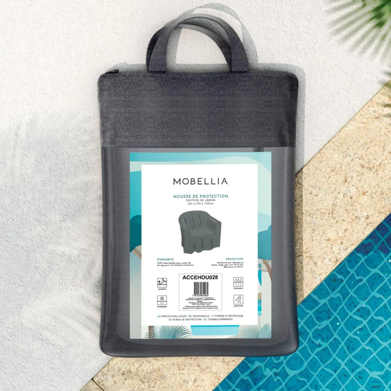 MOBELLIA Housse de protection Imperméable pour Fauteuil de jardin (120 x 105 cm) Gris Hot