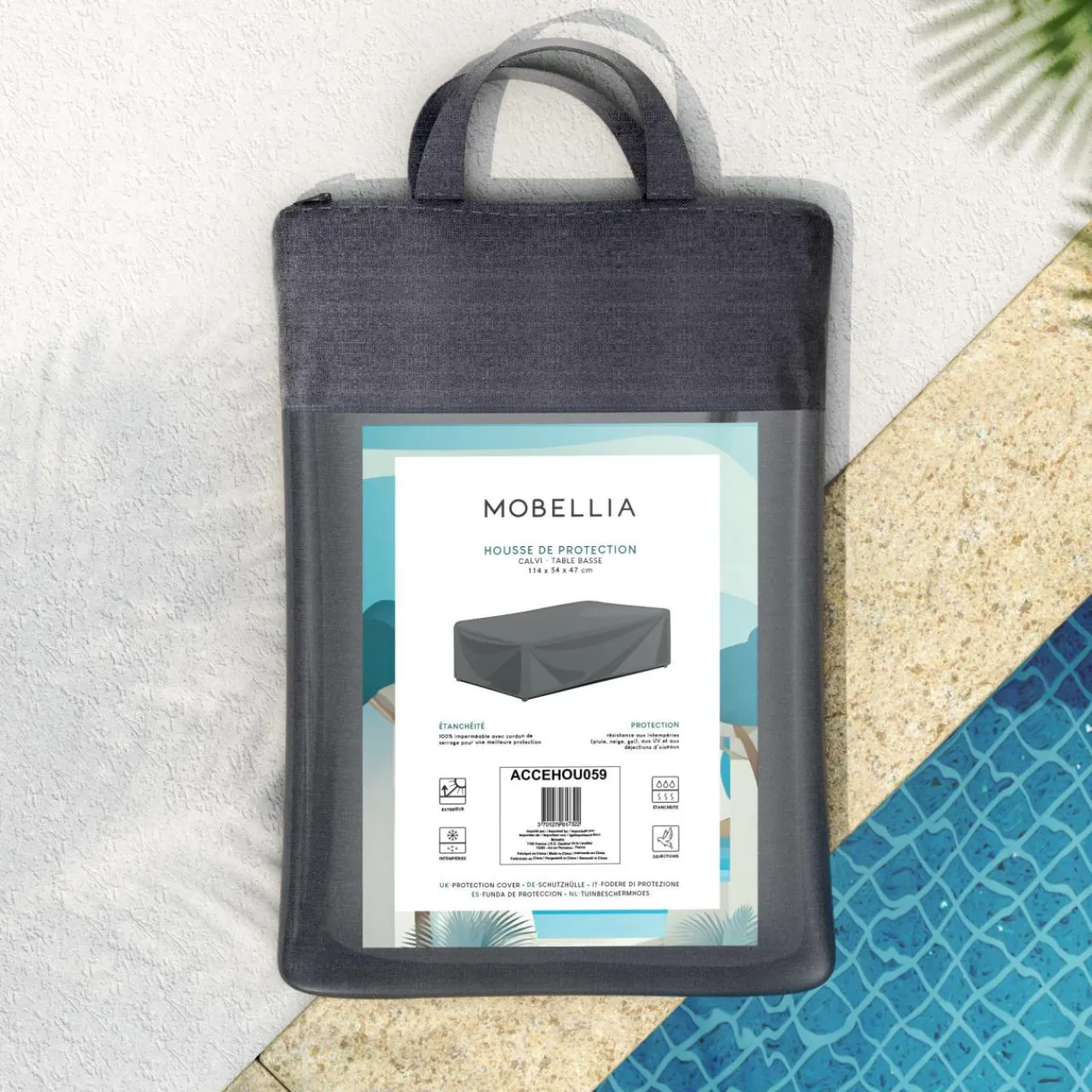 MOBELLIA Housse de protection imperméable pour Table basse (114 x 54 cm) Calvi Gris Anthracite Discount