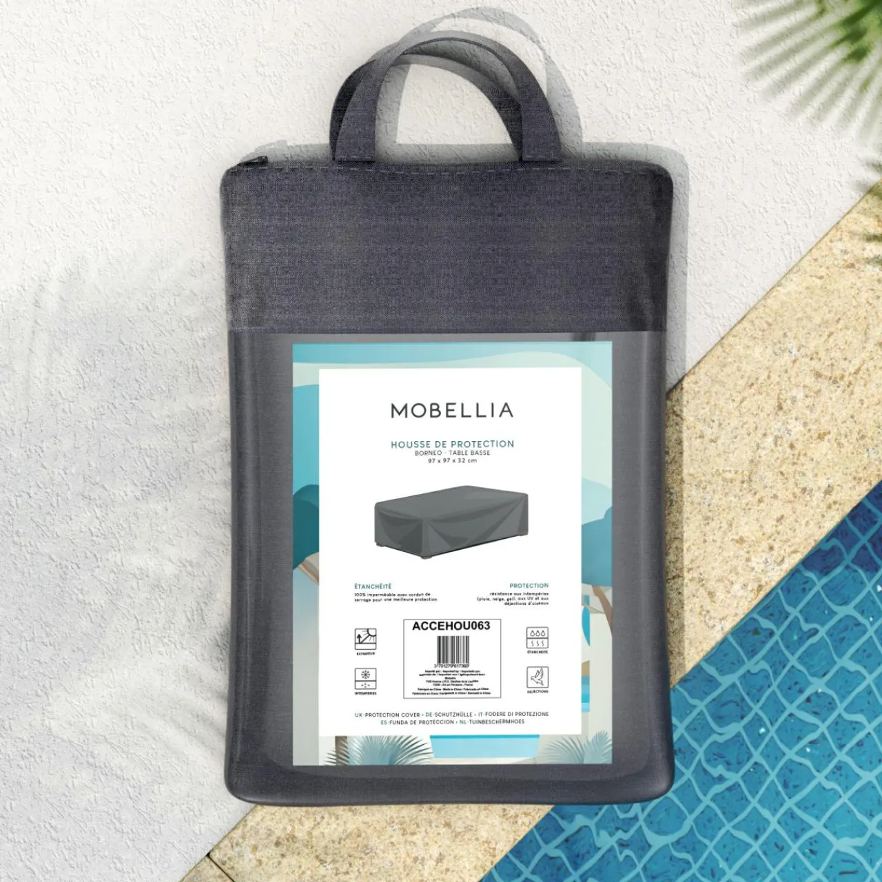 MOBELLIA Housse de protection imperméable pour Table basse (97 x 97 cm) Bornéo Gris Anthracite New