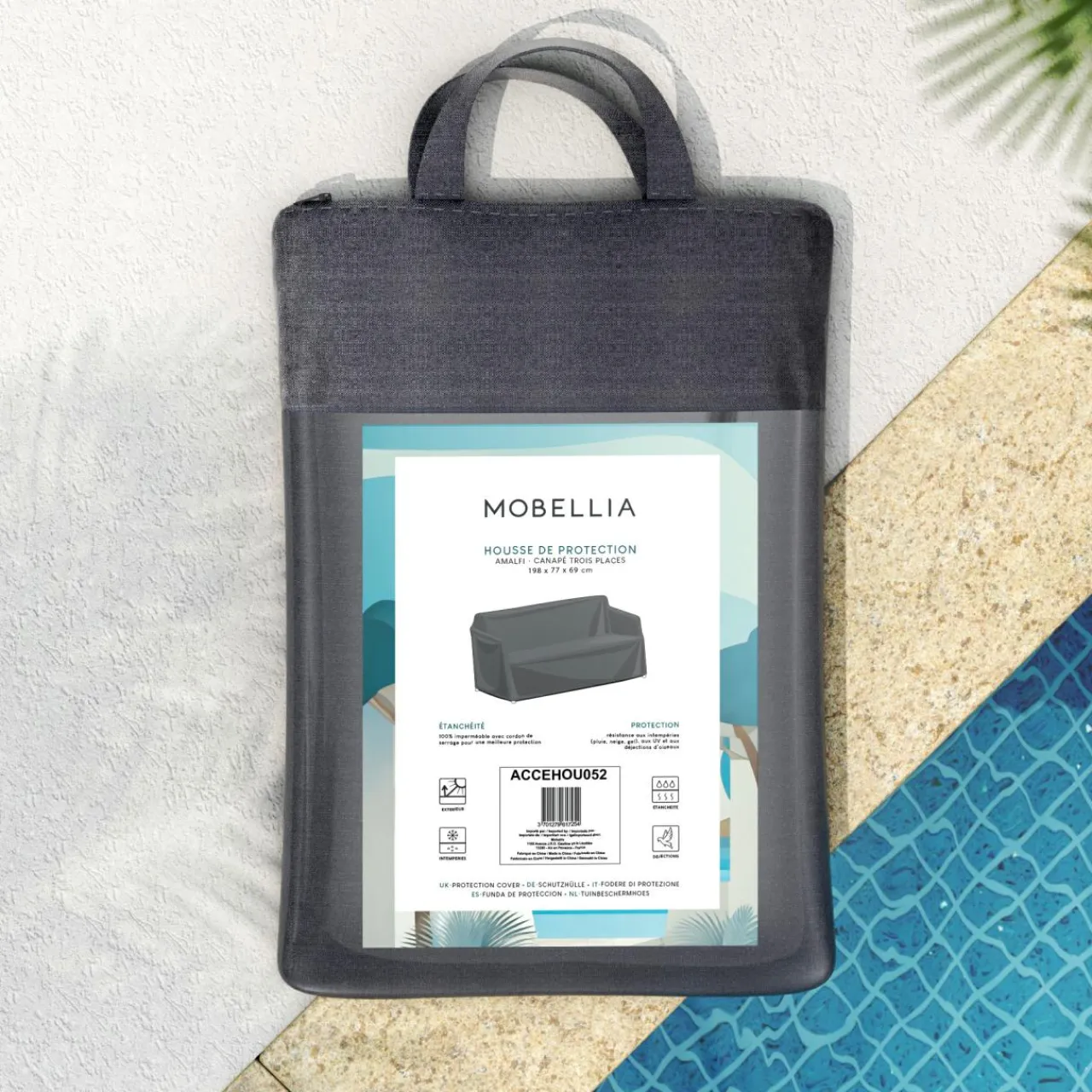 MOBELLIA Housse de protection imperméable pour Canapé 3 places (198 x 77 cm) Amalfi Gris Anthracite