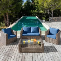 MOBELLIA Housses de coussin de remplacement pour salon de jardin Calvi 4 places - Bleu Sale