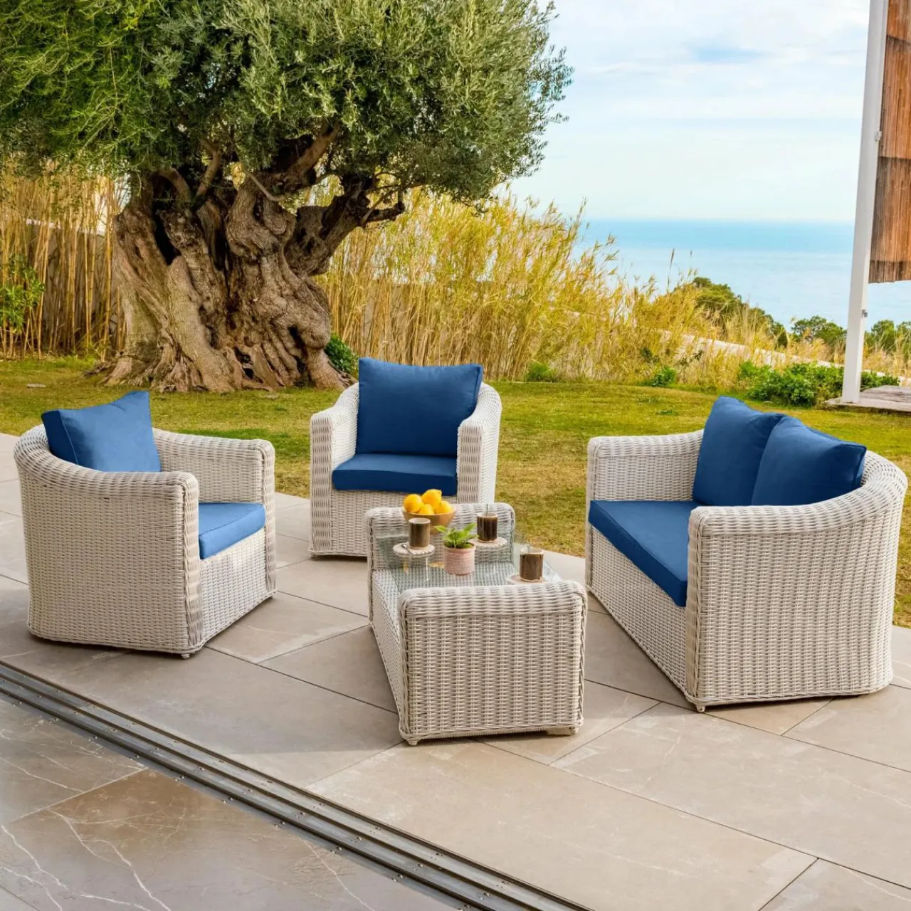MOBELLIA Housses de coussin de remplacement pour salon de jardin Calvi 4 places - Bleu Sale