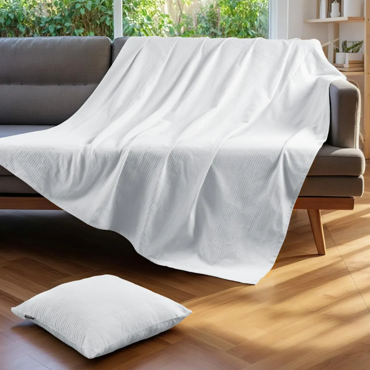 EMINZA Jeté de lit coton tissé (130 x 160 cm) Léa Blanc