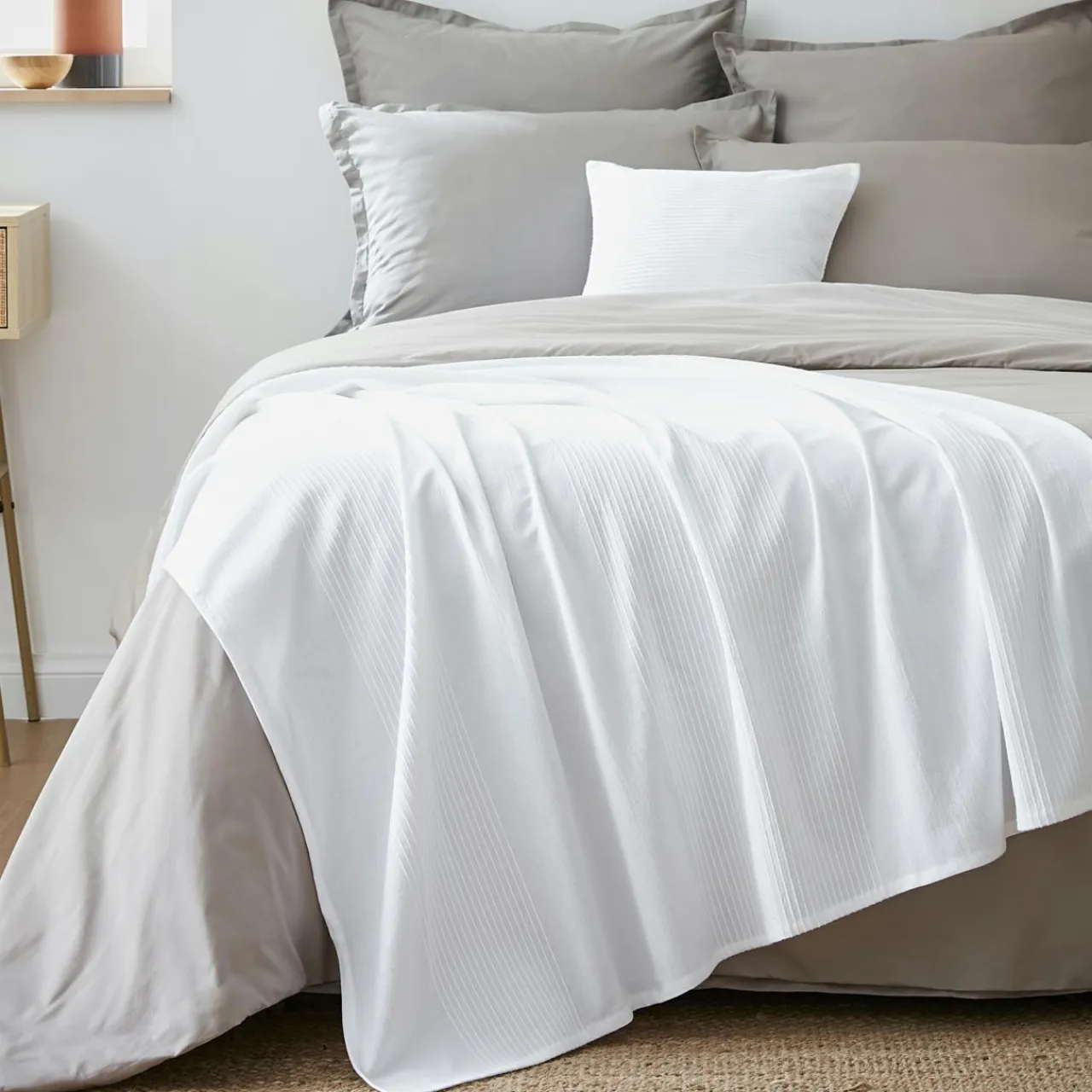 EMINZA Jeté de lit coton tissé (130 x 160 cm) Léa Blanc