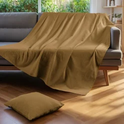 EMINZA Jeté de lit coton tissé (130 x 160 cm) Léa Camel