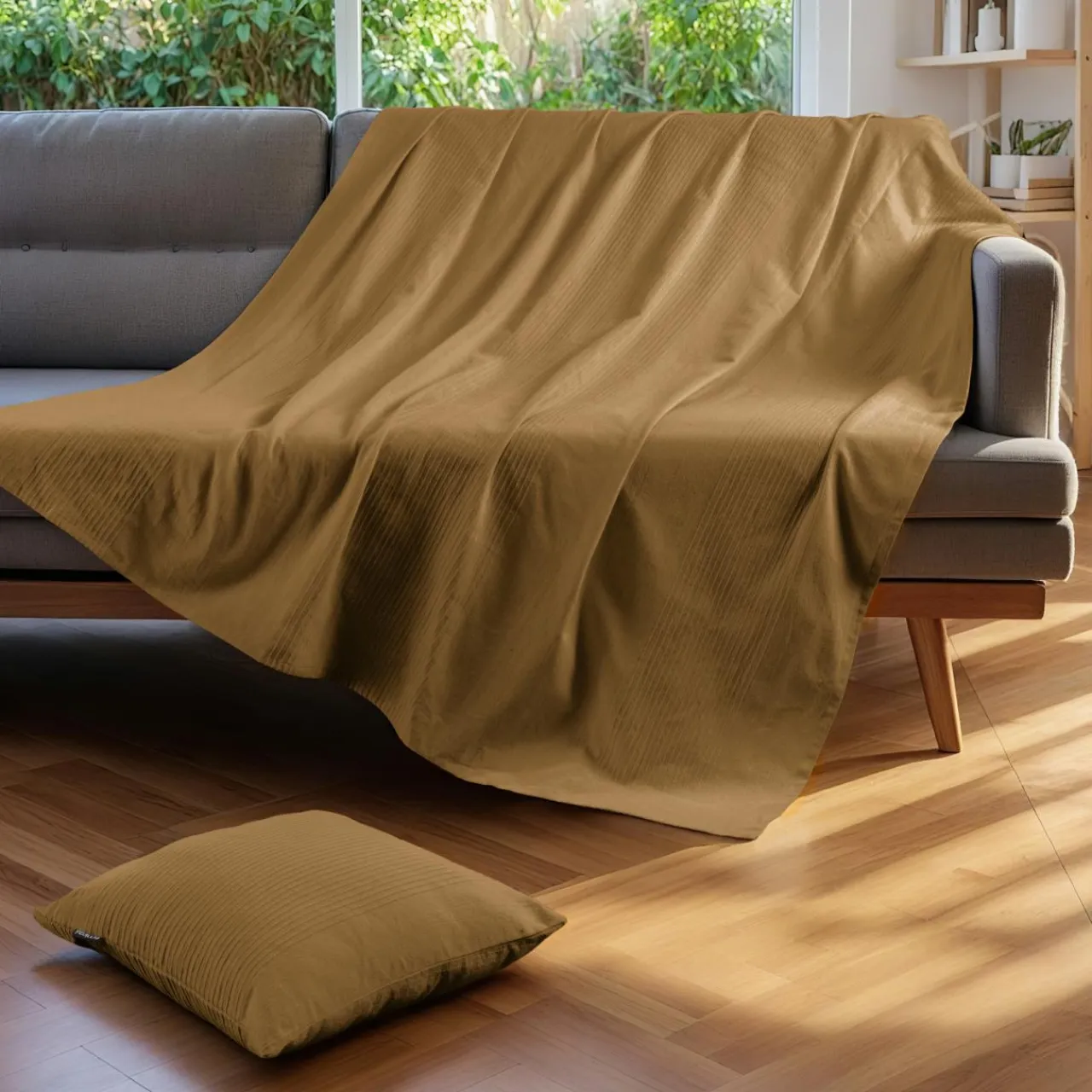 EMINZA Jeté de lit coton tissé (130 x 160 cm) Léa Camel