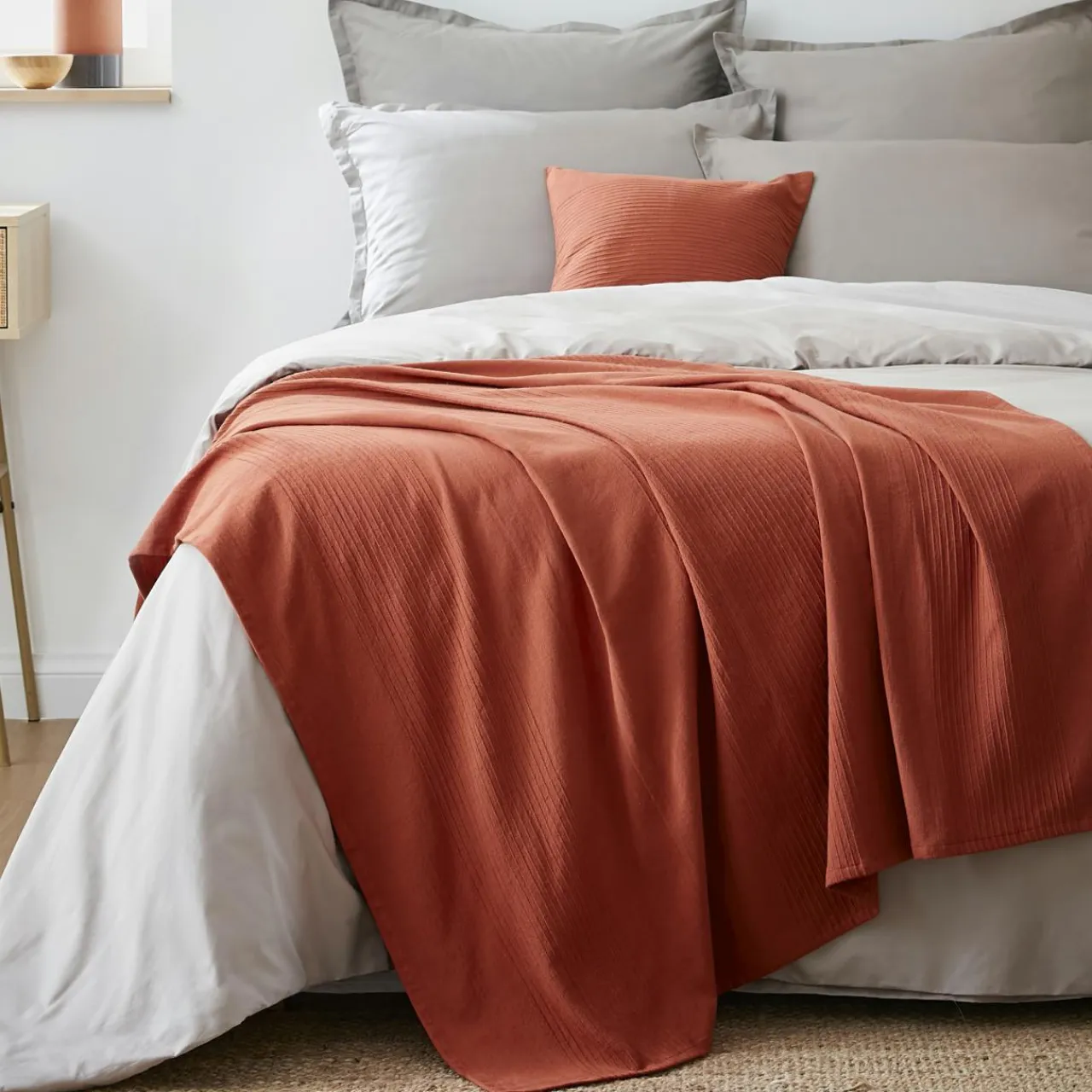 EMINZA Jeté de lit coton tissé (130 x 160 cm) Léa Terracotta Hot