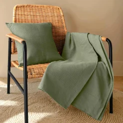 EMINZA Jeté de lit coton tissé (130 x 160 cm) Léa Vert romarin