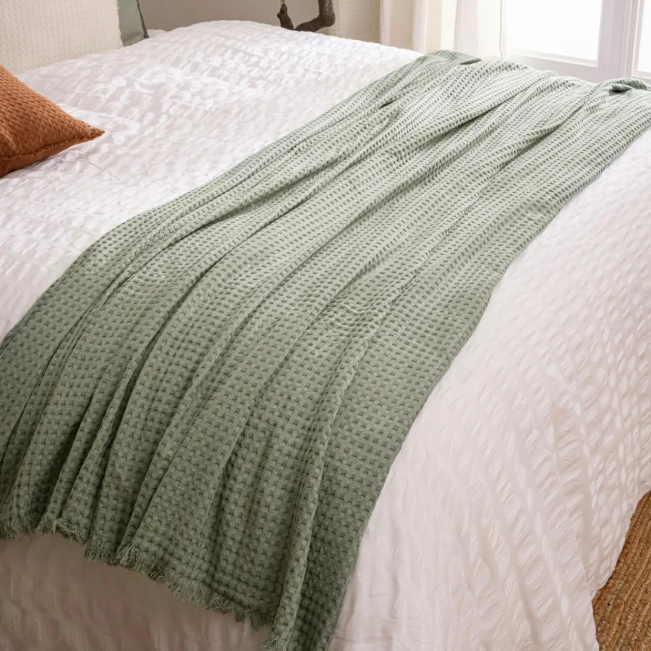 ATMOSPHERA Jeté de lit coton (130 x 180 cm) Widdy céladon Vert New