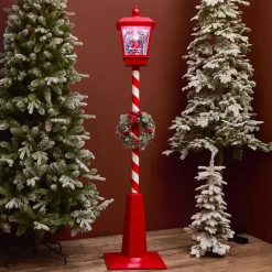 KAEMINGK Lampadaire de Noël illuminé et animé 33 LED (H180 cm) Neige tombante Rouge Discount