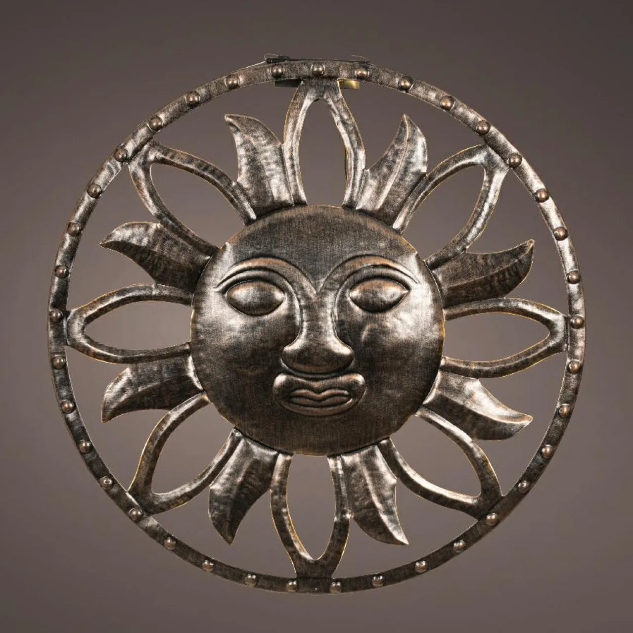KAEMINGK Lampe murale solaire en métal (D37 cm) Dieu soleil pâtiné et blanc chaud Or New