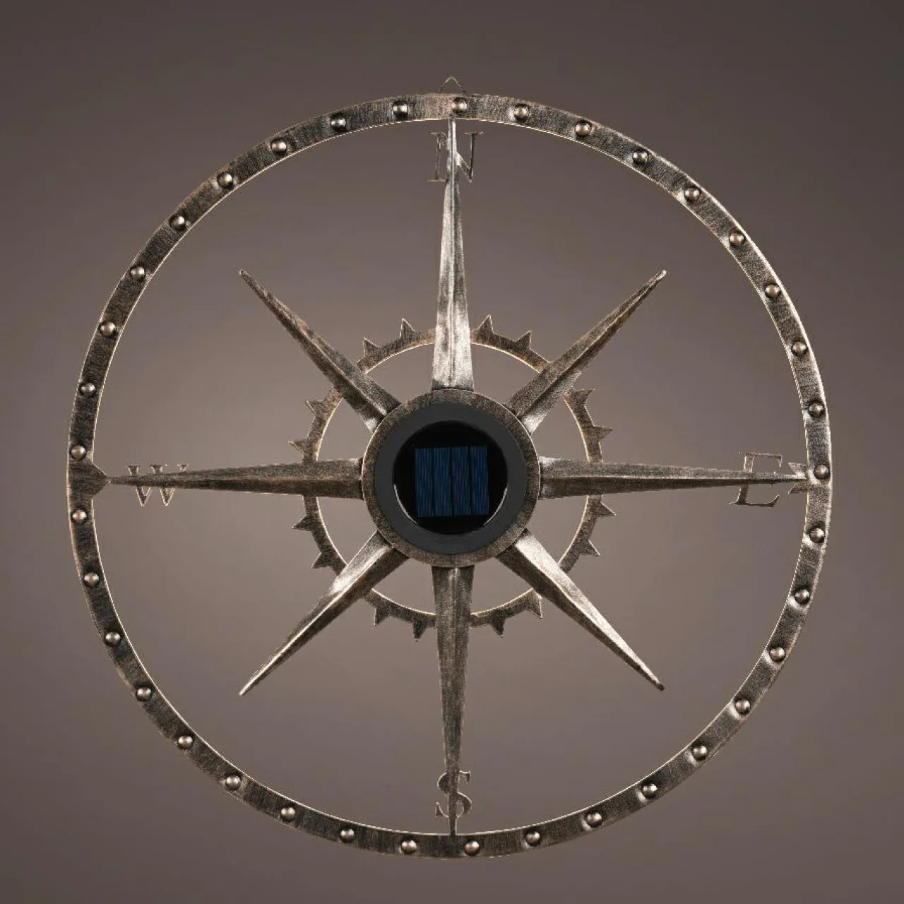 KAEMINGK Lampe murale solaire en métal (D41 cm) Compass pâtiné et blanc chaud Or New