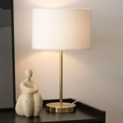 Atmosphera, cru017dateur d'intu017drieur Lampe à poser bouclette et métal (H49 cm) Tina et or Blanc Outlet