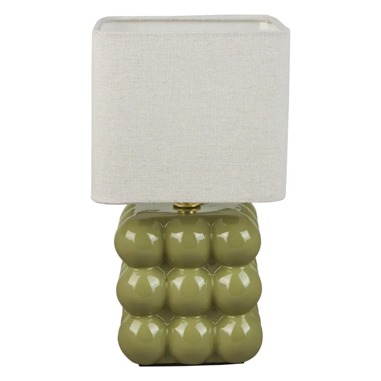 OSTARIA Lampe à poser Carrée en Céramique (H27 cm) Pompon e Vert New