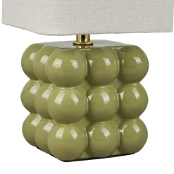 OSTARIA Lampe à poser Carrée en Céramique (H27 cm) Pompon e Vert New