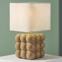 OSTARIA Lampe à poser en céramique (H27 cm) Pompon Beige
