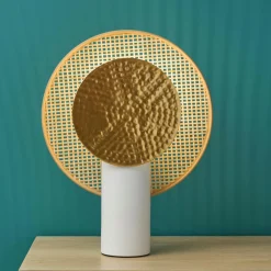 OSTARIA Lampe à poser métal et bambou (H32 cm) Olympe Beige et dé Or Outlet