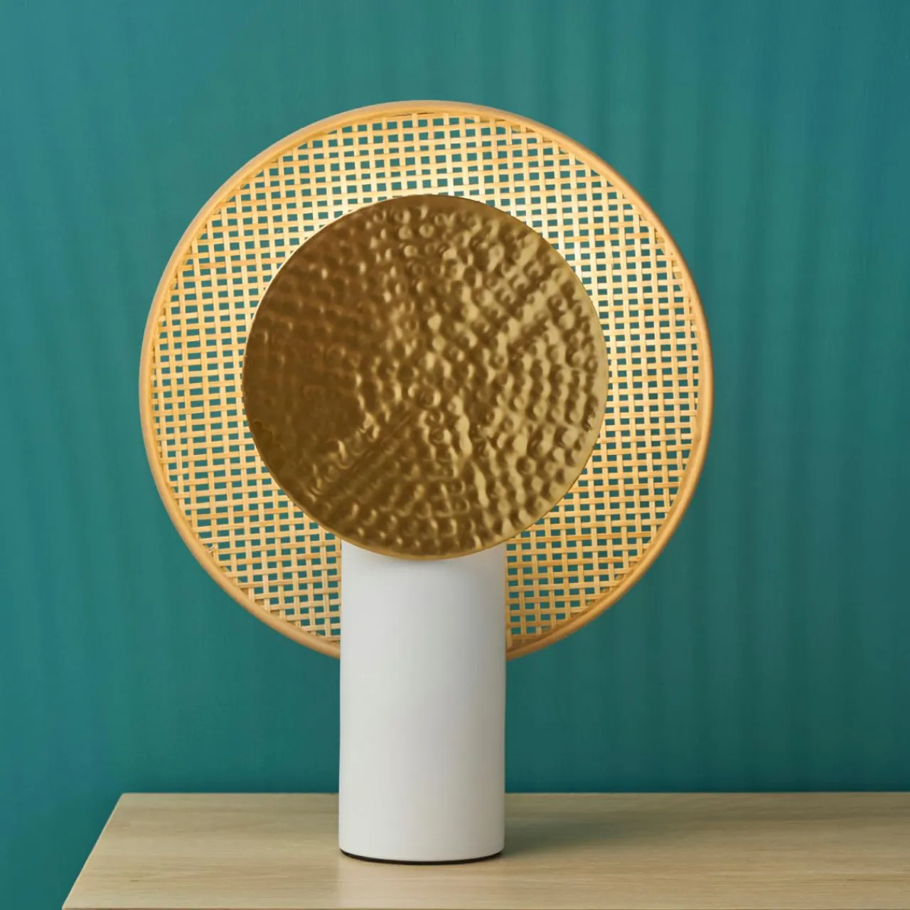 OSTARIA Lampe à poser métal et bambou (H32 cm) Olympe Beige et dé Or Outlet