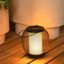 #N/A Lanterne solaire métal à LED (H15 cm) Croisillon et blanc chaud Noir Discount