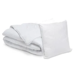 EMINZA Lot Couette chaude anti-acariens (280 x 240 cm) + 2 Oreillers (60 x 60 cm) Comète he Blanc Discount