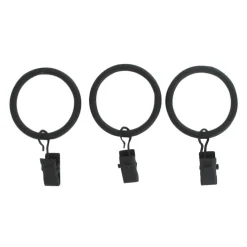 LUANCE Lot de 8 anneaux à pinces tringle rideau (D20 mm) Jim mat Noir