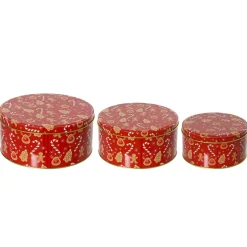 KAEMINGK Lot de 3 boites en métal rondes (D20 cm) Gourmandises sucrées Rouge Online