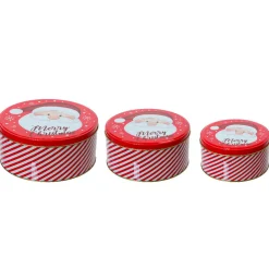 KAEMINGK Lot de 3 boites en métal rondes (D20 cm) Papa Noël et blanc Rouge Outlet