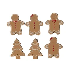 CHRISTMAS DREAM Lot de 4 bonhommes et 2 sapins (H12 cm) Pain d'épices en Bois New