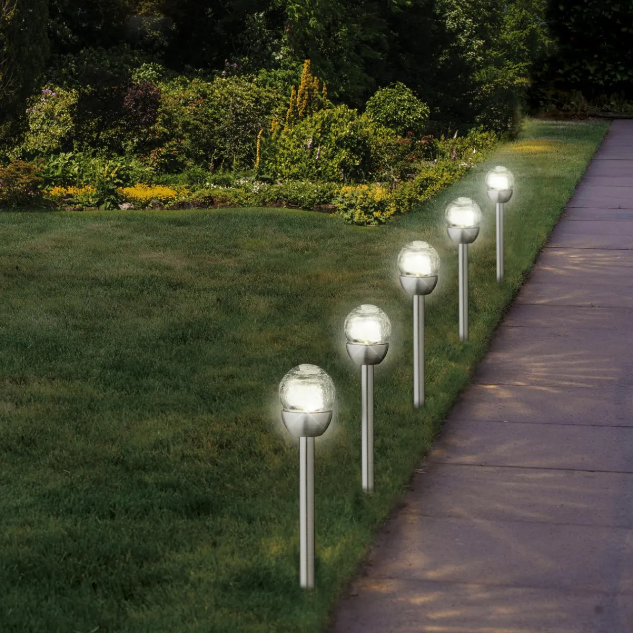 #N/A Lot de 6 bornes de jardin solaire (H24.5 cm) Verre craquelé Blanc chaud Sale