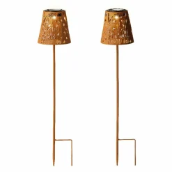 #N/A Lot de 2 bornes de jardin solaire LED (H58 cm) Floral Brun rustique Marron Clearance