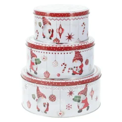 KOOPMAN Lot de 3 boîtes de rangement en métal rondes Les Lutins en Rouge Sale