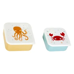 OSTARIA Lot de 2 boîtes à gouter enfant Crabe et Pieuvre Bleu Hot