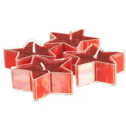 Feeric Lights & Christmas Lot de 4 bougies (D6 cm) Étoiles pailletées Rouge Clearance