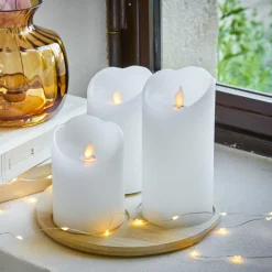 KAEMINGK Lot de 3 bougies LED vacillantes (D7,5 cm) Cire naturelle Blanc Hot