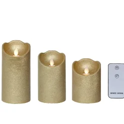 KAEMINGK Lot de 3 bougies LED vacillantes (D7,5 cm) Cire naturelle Or Best