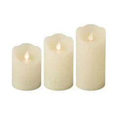 KAEMINGK Lot de 3 bougies LED vacillantes (D7,5 cm) Cire naturelle Crème Beige Outlet
