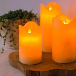 KAEMINGK Lot de 3 bougies LED vacillantes (D7,5 cm) Cire naturelle Crème Beige Outlet