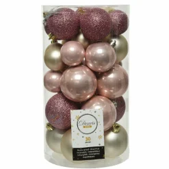 KAEMINGK Lot de 30 boules de Noël Alpine mix couleurs Vieux rose / Rose poudré Hot