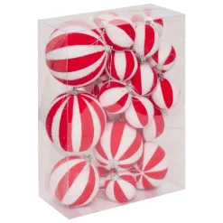 JJA Lot de 22 boules de Noël assorties Rayures Rouge New